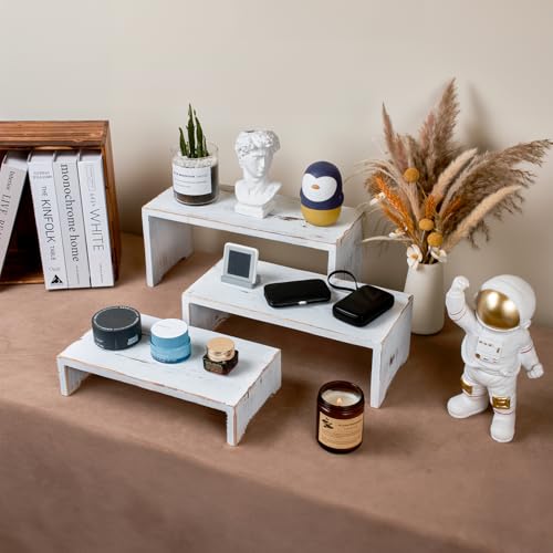DAOYOUSKY Set of 3 Wooden Rustic Cupcake Stand for 24 Cupcakes, Stepped Wood Display Stand for Weddings, Tiered Party Buffet Table Display Nesting Riser for Food , Dessert, Cookie, Craft Show, White - color: White