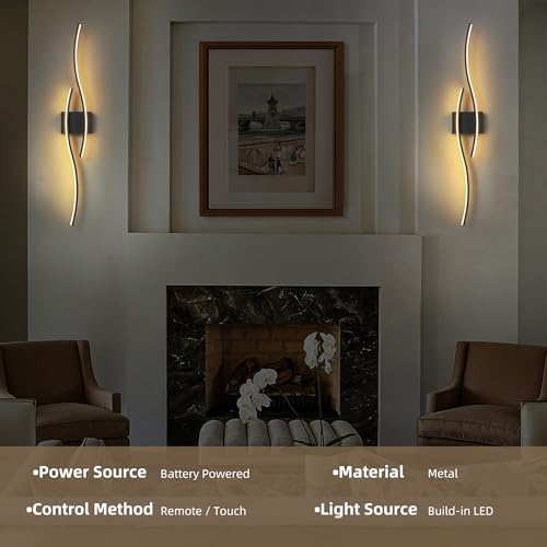 Wireless Wall Sconces Set of Two, Dimmable, 3CCT, Up to 65H Runtime - color: Black, size: 31.5 inches (2 Pack)