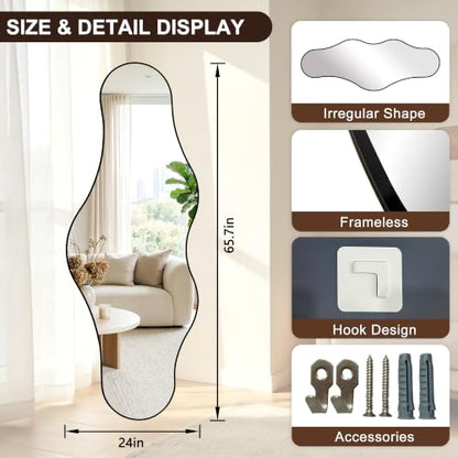65.7"x24" Irregular Full Length Mirror, Abstract Wall Mirror - color: Black Odd Shape