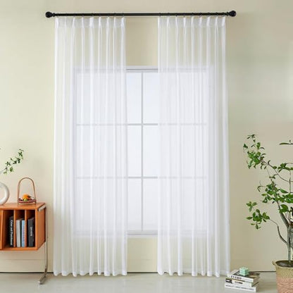 Pinch Pleated White Sheer Curtain & Drape 96 Inches Long Sliding Glass Door - color: Bright White, size: 50"W x 96"L (Pack of 1)