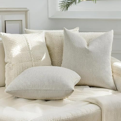 HAUSSY Set of 2 Soft Chenille Throw Pillow Covers 22x22 Inch, Cream - color: Cream, size: 22" x 22" (Pack of 2)