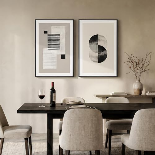 Large Framed Neutral Abstract Wall Art for Living Room Set of 2, 24x36 In - color: Black white Geometry, size: 24" W x 36" H x 2Pcs