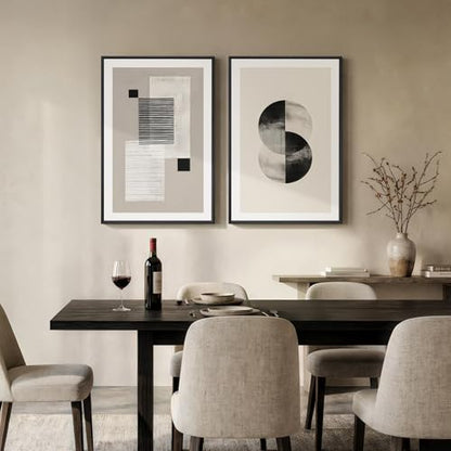 Large Framed Neutral Abstract Wall Art for Living Room Set of 2, 24x36 In - color: Black white Geometry, size: 24" W x 36" H x 2Pcs