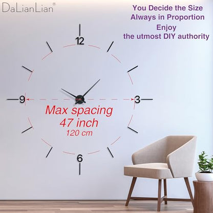 DIY Wall Clock, 3D Mirror Effect, Adjustable up to 65 in, Gold - color: Gold