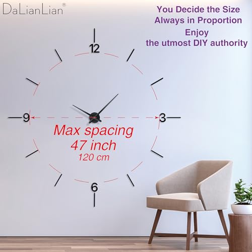 DIY Wall Clock, 3D Mirror Effect, Adjustable up to 65 in, Silver - color: Silver