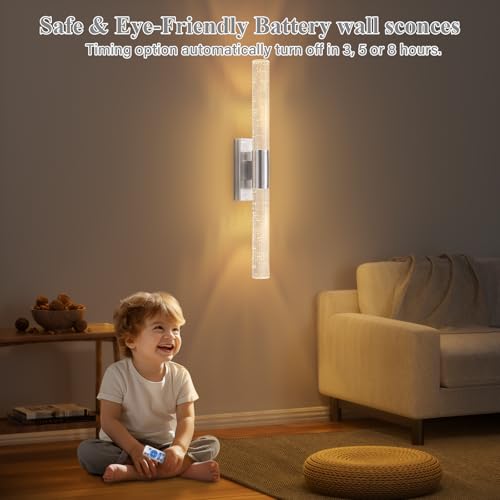camuucci Battery Operated Wall Sconces Set of 2, Rechargeable Wall Lights - color: Silver, size: 20.9 Inches