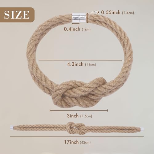 NICEEC 2 Pack Natural Jute Rope Curtain Tiebacks Elegant Boho Style Magnetic Drape Tie Backs Soft Hand-Woven Rope Curtain Holdbacks for Home & Office Drapery (Jute knot-02) - color: Jute Knot-02, size: 2 Pack