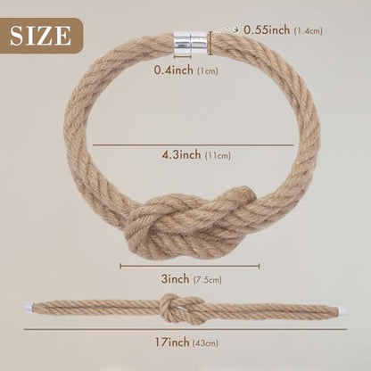 NICEEC 2 Pack Natural Jute Rope Curtain Tiebacks Elegant Boho Style Magnetic Drape Tie Backs Soft Hand-Woven Rope Curtain Holdbacks for Home & Office Drapery (Jute knot-02) - color: Jute Knot-02, size: 2 Pack