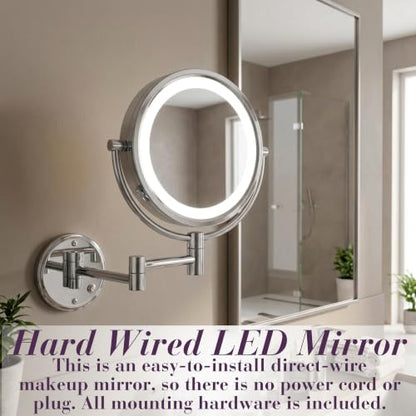 JERDON Hardwired Wall-Mount Makeup Mirror - 8X/1X - Chrome - HL88CLD - color: Chrome Direct Wire