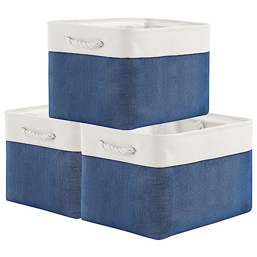 TheWarmHome Organization and Storage for Organizing - 3 Pack 16x12x12 inch Cube Storage Bin for Shelves, Fabric Storage Cubes for Closet Cloth Organizer Gift Toy (White & Jean Blue) - color: White & Blue, size: 3PCS/Large Cube - 16L×12W×12H
