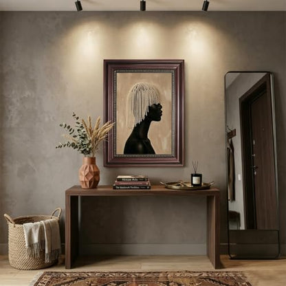 Dark Brown Framed African Black Woman Canvas Wall Art 9x11 in - color: The Pearl Girl, size: 11"L x 9"W