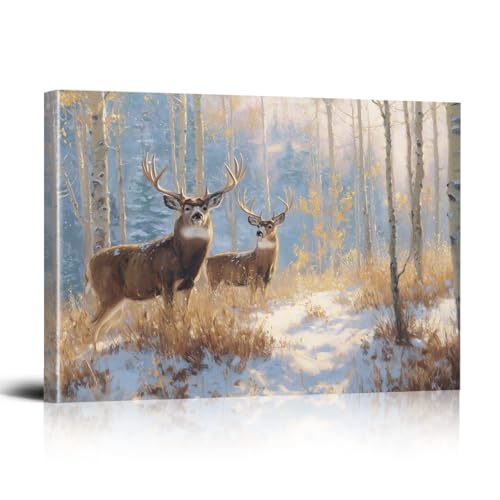 Deer Wall Art,Wildlife Standing in Forest Grassland Rustic Animal Canvas Print for Living Room Bedroom Wall Decor (Deer D, 32L×24W) - color: Deer D, size: 32"L x 24"W