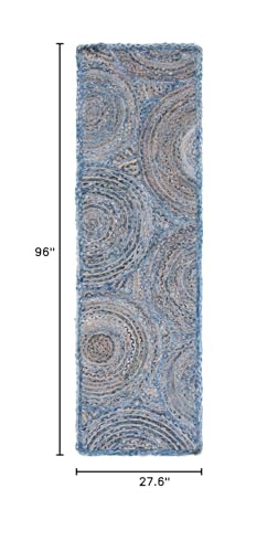 SAFAVIEH Cape Cod Collection Runner Rug - 2'3" x 8', Blue & Natural, Handmade Boho Braided Circles Jute & Cotton, Ideal for High Traffic Areas in Living Room, Bedroom (CAP203M) - color: Blue/Natural, size: 2'3" x 8' (Runner)