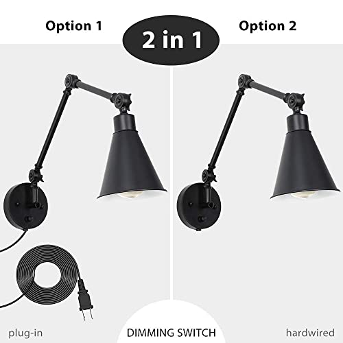 CADUKE Swing Arm Wall Lamp, Metal Plug in Wall Sconces, Set of 2