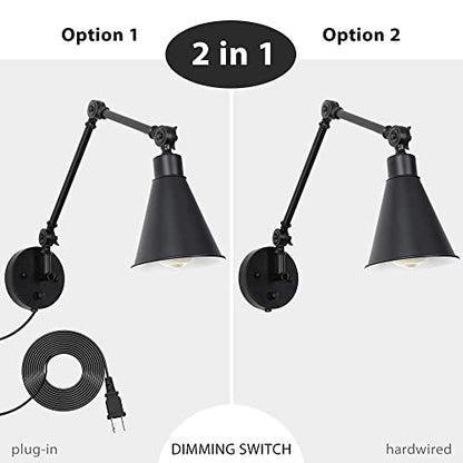 CADUKE Swing Arm Wall Lamp, Metal Plug in Wall Sconces, Set of 2