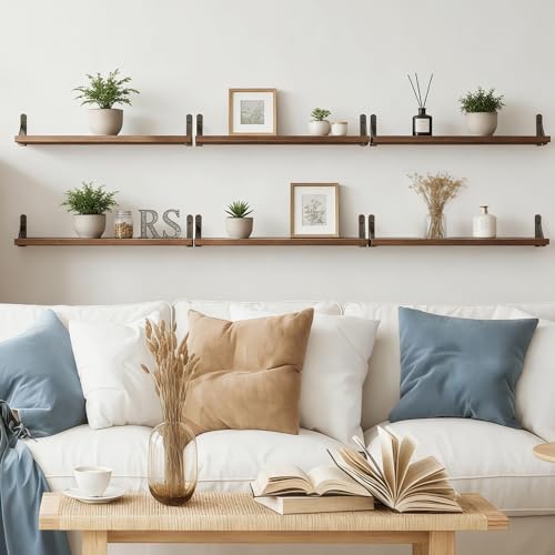 YGEOMER 23.6 in Floating Shelves for Wall Home Decor, Wood, Brown, Set of 6 - color: Brown, size: 23.6 x 6.1 x 0.59 inches