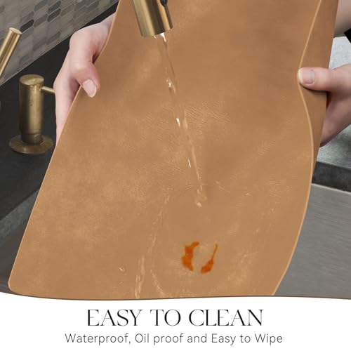MOSAYT Vinyl Faux Leather Placemats, Set of 6, Camel - color: Camel