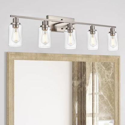 MELUCEE 5-Light Bathroom Vanity Light Brushed Nickel with Clear Glass Shade - color: Brushed Nickel, size: 5-Light
