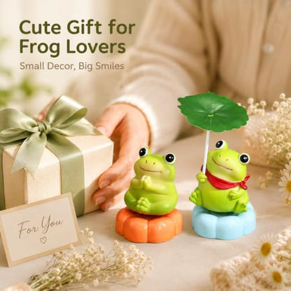 2Pcs Rotating Ceramic Frog Decor for Desk Room Miniature Garden Car, Gifts