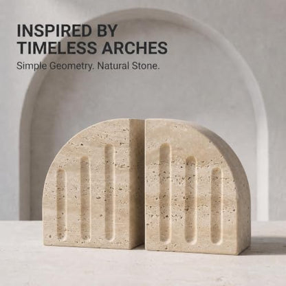 Travertine Book Ends, Decorative Stone Bookends for Shelves, Heavy Bookends - size: Vertical stripes