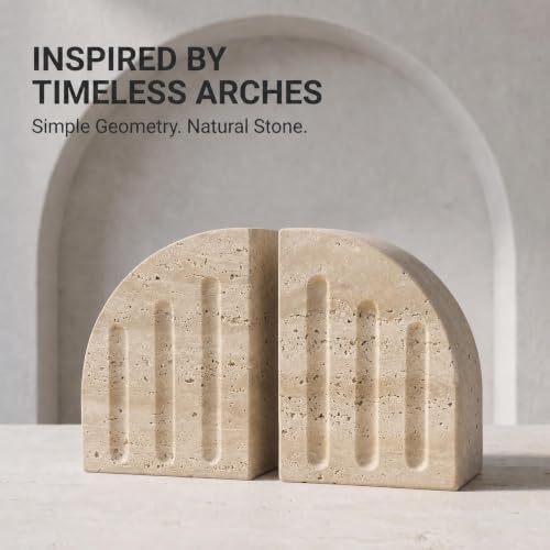 Travertine Book Ends, Decorative Stone Bookends for Shelves, Heavy Bookends - size: Vertical stripes