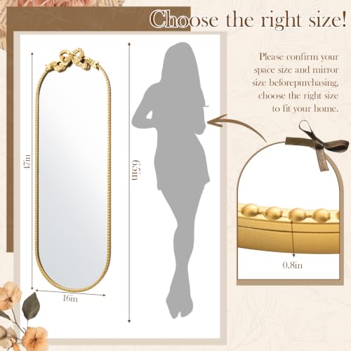 Vercraft Gold Bow Mirror 47" X 16" Vintage Arched Vanity Wall Decorative Mirror with Metal Frame Antique Baroque Bow Decor for Home Dressing Table Entryway Bathroom Hallway Living Room - size: 47"L x 16"W