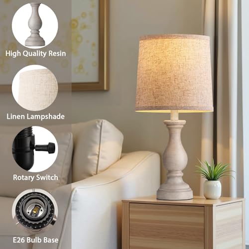 22" Farmhouse Table Lamps Set of 2, Rustic Bedside Lamps for Bedroom - color: A. Antique Grey