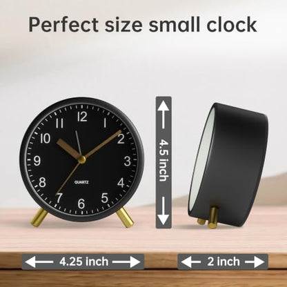 JALL Analog Alarm Clock, 4 inch Super Silent Non Ticking Small Clock with Night Light, Battery Operated, Simple Design, Easy Setting for Office, Bedroom, Bedside, Desk, Teens, Elders, Adult, Black - color: Deep Black