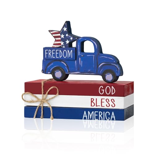 Smile 4pcs Veterans Day Patriotic Memorial Day Indoor Decorations Wooden Decor Table Centerpiece God Bless America Wooden Plaque Ornaments for Home Kitchen - style: Memorial Truck