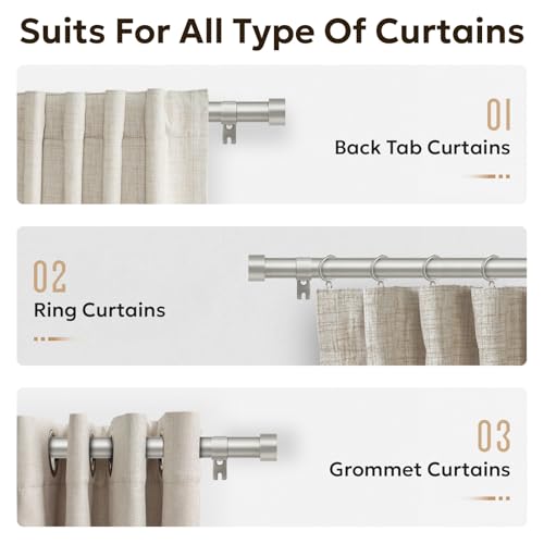 Zeerobee Curtain Rods for Windows 72 to 144 Inch, Brushed Nickel Curtain Rod - color: Brushed Nickel, size: 32"-144"