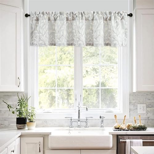 VOGOL Leaf Pattern Valance, Faux Linen Window Topper, 60x14, Gray - color: Grey, size: 60"W x 14"L (Pack of 1)