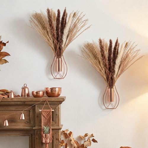 Otoolling Boho Wall Decor Set of 2, Rose Gold, Pampas - color: Rose Gold, style: Pampas