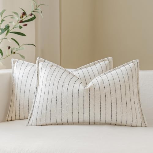 MOROCO Linen Striped Throw Pillow Covers 12x20 Set of 2, Black - color: Black, size: 20" x 12" (Pack of 2)