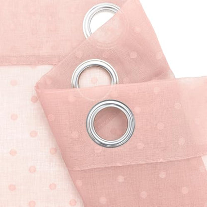 Light Pink Polka Dots Sheer Curtains 54 Inch for Girls Room Lightweight - color: Pink, size: 52"W x 54"L (Pack of 2)