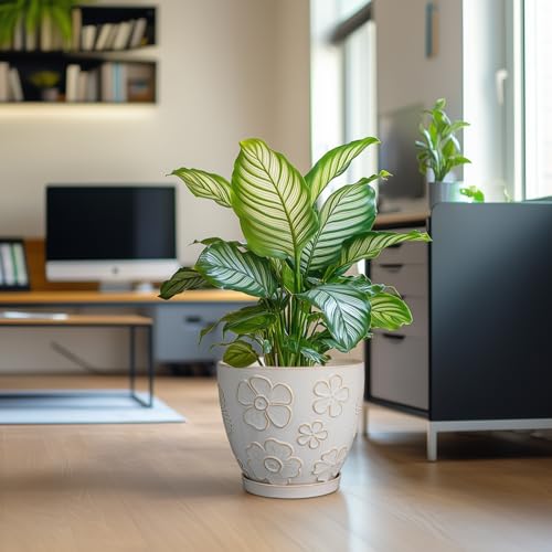 MPotTo 10 Inch Ceramic Planter Pot, Large Petal White - color: Large Petal White