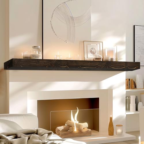 72x7x3in Solid Pine Wood Fireplace Mantel, Weathered Black - color: Weathered Black, size: 72x3x7-solid