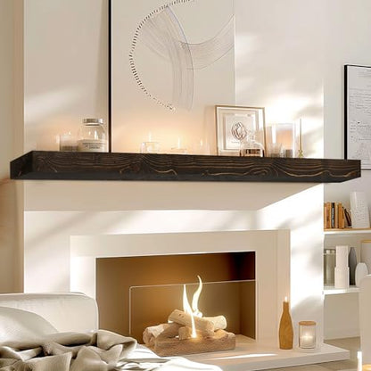 72x7x3in Solid Pine Wood Fireplace Mantel, Weathered Black - color: Weathered Black, size: 72x3x7-solid