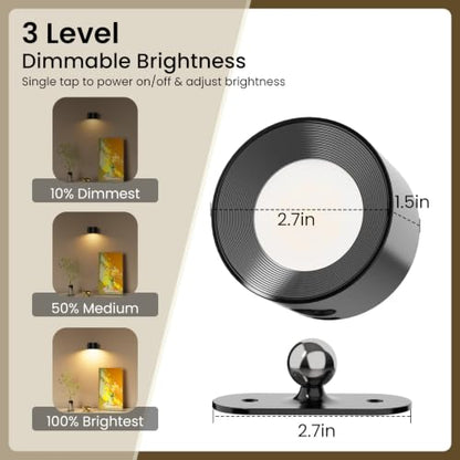 Koopala LED Reading Lights, Wall Mounted Sconces with 3 Color Temperatures & 3 Brightness Levels Rechargeable Battery Magnetic Ball 360°Rotation Touch Control, Lamps for Kids Study Bedside Closet - color: Black-A
