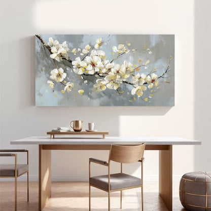 YISXINOAG Beige Flower Floral Wall Art Modern Painting Canvas Print 24"X48" - color: grey beige, size: 48"L x 24"W