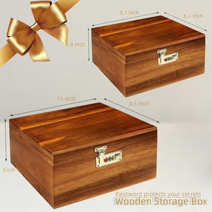 WELITTCON 2pcs Wooden Box Decorative Acacia Wooden Storage Box with Combination Lock with Hinged Lid Keepsake Chest Stash Box Decorative Lockable Chest for Keepsakes, Memory Boxes Wood Gift Box - style: Code Lock Kit of 2pcs