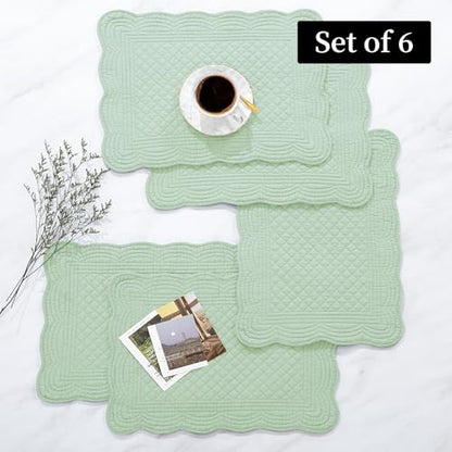 HOMBYS Quilted Placemats Set of 6 Washable-13x18 inches Rectangular Placemats for Kitchen Table-100% Cotton Fabric Rectangular Table Mats, (Sage Green) - color: Sage Green