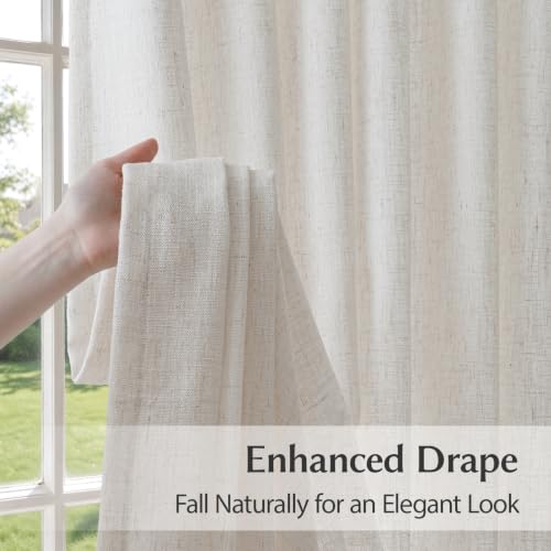 Semi Sheer Pinch Pleated Linen Curtains for Living Room 96 Inches, Natural - color: Natural, size: 40"W x 96"L (Pack of 2)