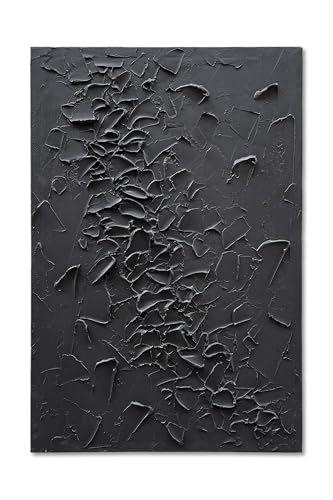 NANKAI Art Hand-Painted Black Thick Textured Abstract Painting Contemporary Minimalist Canvas Art Oil Painting Home Office Wall Decoration, 36x24 inches - color: Nkhb340