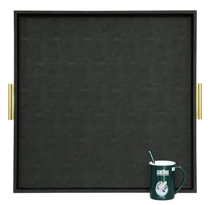 HofferRuffer Extra Large Square Serving Tray, Elegant Faux Leather Ottoman Tray with Gold Hardware Handles, Serve Tea, Coffee or Breakfast in Bed, 24 x 24 inches (Black Shagreen) - color: Black, size: 24" x 24" x 2"