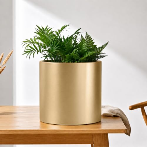10 Inch Gold Metal Plant Pot with Drainage Hole, Indoor Outdoor - color: 10 Inch Golden