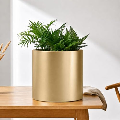 10 Inch Gold Metal Plant Pot with Drainage Hole, Indoor Outdoor - color: 10 Inch Golden