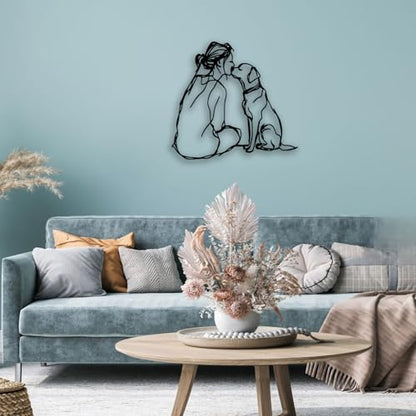 Woman Dog Metal Wall Decor - Pet Lover Room Decor Wall Art Home Decor for Living Room, Bedroom, Dining Room, Bathroom, Office, Pet Shop (Black)