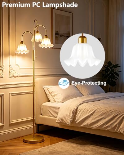 Lightdot Flower Floor Lamp for Living Room 3 Light Tree Floor Lamp - color: 3 Flower Down-Gold