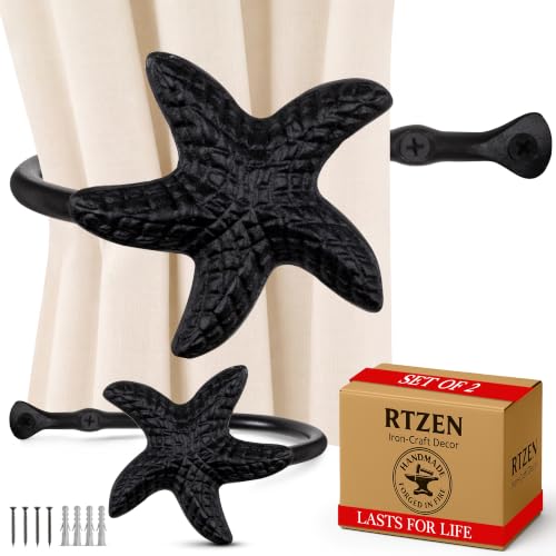 RTZEN Metal Curtain Tiebacks, Drapery Holders for Wall, 2 Pcs - size: Medium, style: Starfish