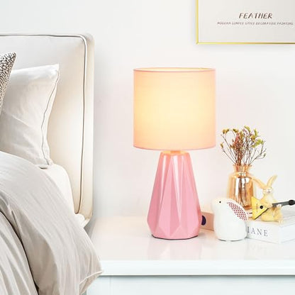 Elisa Pink Small Table Lamp for Living Room as Bedside Table Lamp for Bedroom,Modern Ceramic Kids Night Table Lamp,Φ6.1×H12.4IN,Bulb Excluded - color: Pink